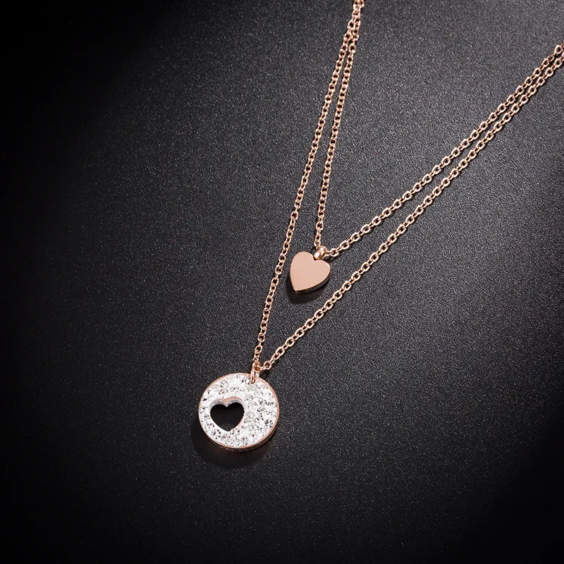 

Titanium Steel New Love CZ Crystal Heart Chain Necklace Rose Gold Engagement Wedding Necklaces For Women Christmas Gifts N18202