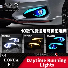 AKD 2 шт. светодиодный дневный ходовой свет для Honda Fit Jazz функция потока сигнала поворота 12 В автомобиля DRL противотуманная фара украшение