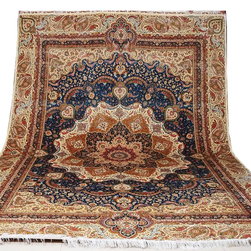 FangCun 10'x14' персидский классический голубой Подсолнух ручной работы шелковый ковер для выставочного зала или гостиной