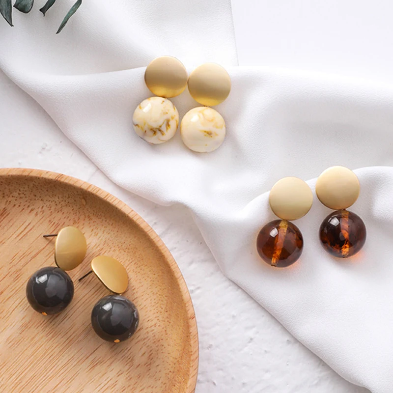 Япония и Корея Мода креативное искусство ацетат текстура шар шпилька простые геометрические серьги бусины Серьги для женщин Свадебные