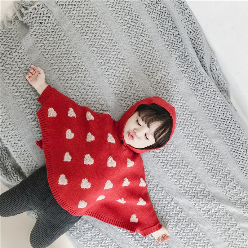 Свитер-накидка для девочек детский вязаный свитер детский свитер летучая мышь одежда для девочек вязаная одежда для малышей вязаный с капюшоном