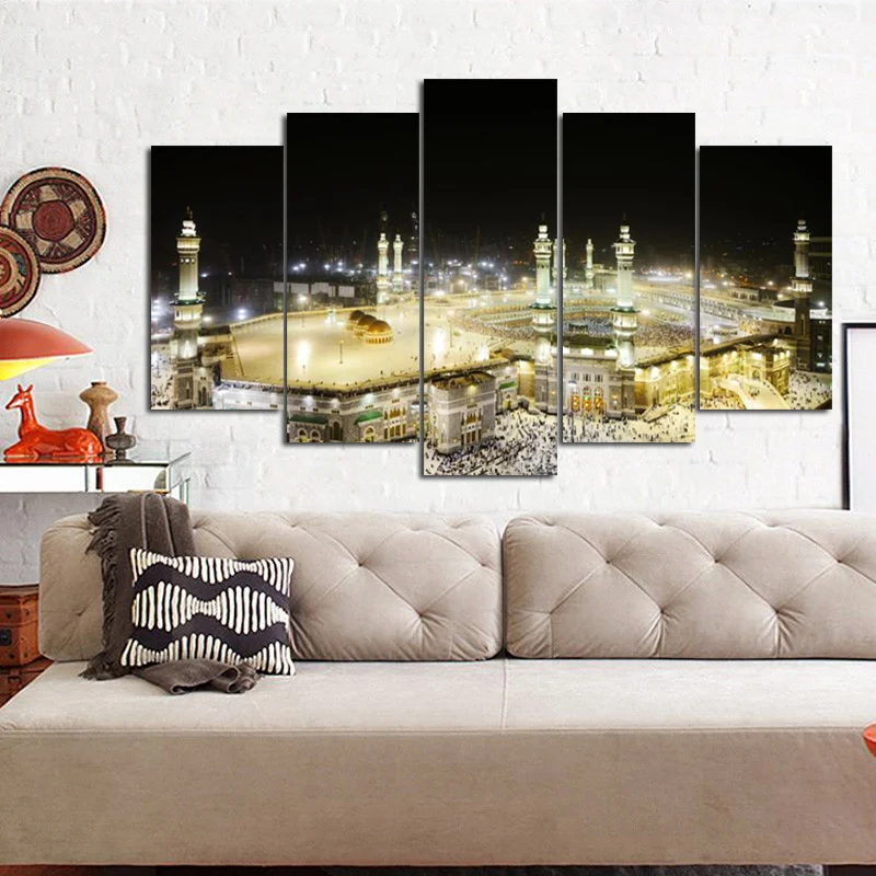 5Panel HD Print Pilgrimage to Mecca Wall Painting Religious Architecture Mecca Faith Europe Mural for Living Room Cuadros Decor (3)