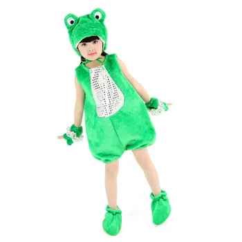 

Kids Girl Cartoon Frog Flannel Onesie Halloween Animal Costume Plush Stage Performance Costume Sequin Pattern with Hat Gloves