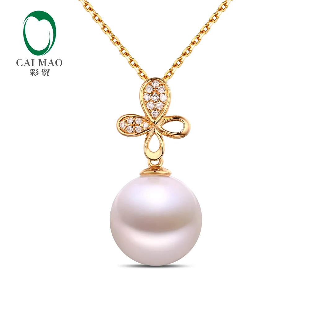 Caimao Jewelry Antique Beautiful Freshwater White Pearl 18k Yellow Gold Anniversary Engagement Pendant Free shipping