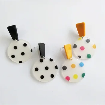 

2019 Korean fashion geometric round acrylic long dangle earrings sexy spotted pattern resin earrings for women summer jewelry