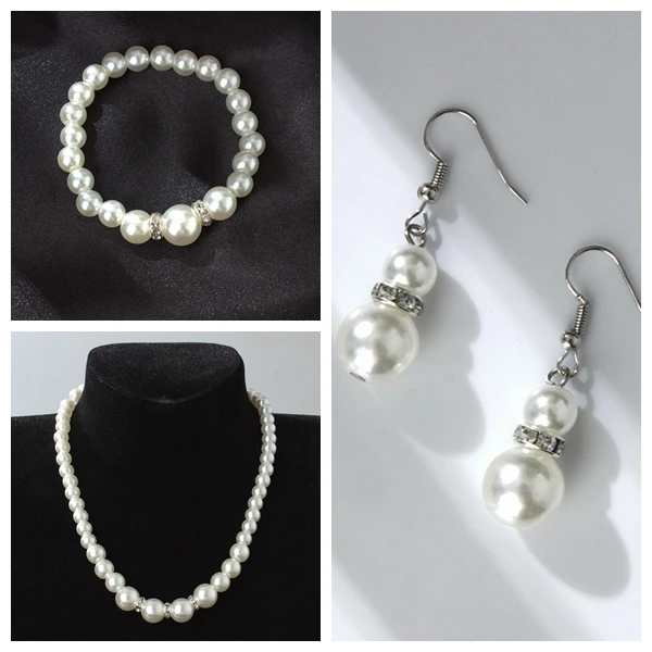 

New high-quality European and American classic shambhala crystal pearl necklace earrings set