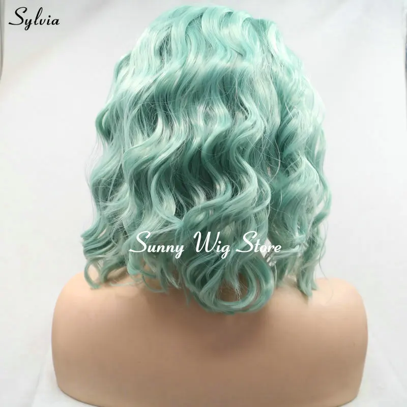 Sylvia парик Bouncy кудрявые короткие волосы детские розовые/пастельные зеленые синтетические парики на кружеве для женщин Косплей Летняя