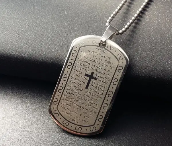 Military army style stainless steel pendant necklace scripture cross