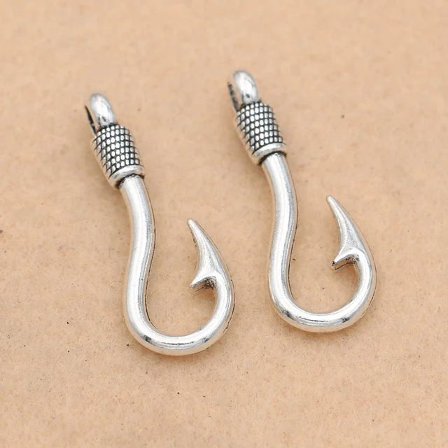 Antique Silver Plated Fish Hooks Anchor Charms Pendant Bracelet Antique Silver Plated Fish Hooks Anchor Charms Pendant Bracelet Necklace Jewelry Making Diy Handmade 32x13mm