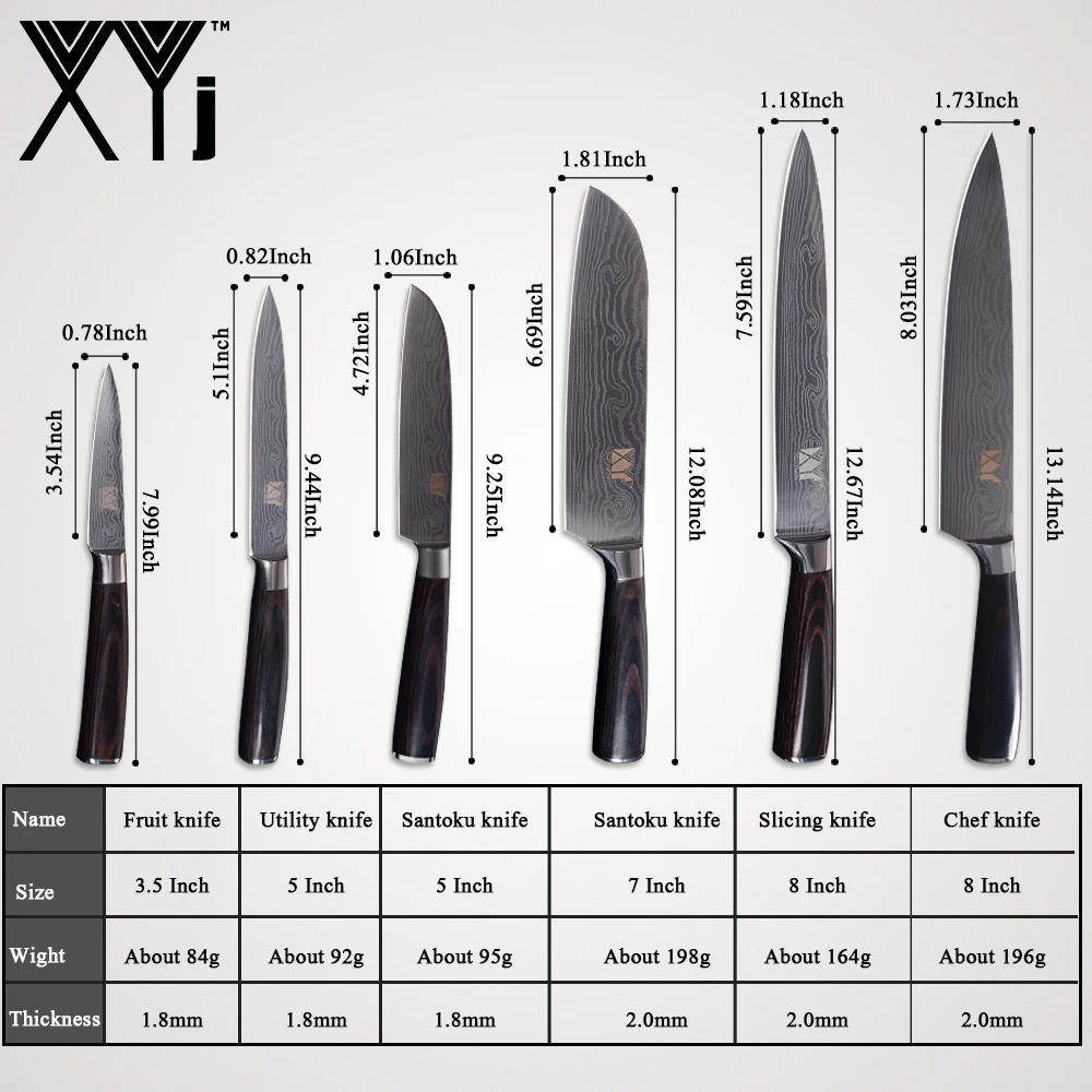 XYj 8 дюймов нож шеф-повара имитация дамасской стали Santoku кухонные ножи острый Кливер ножи для нарезки подарок нож инструменты