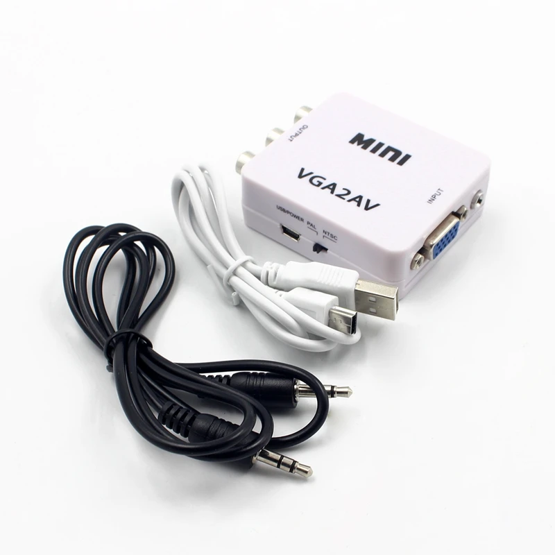 1080P мини VGA к RCA AV конвертер с 3,5 мм VGA 2AV/CVBS Аудио+ аудио к ПК преобразователь ТВЧ-сигналов