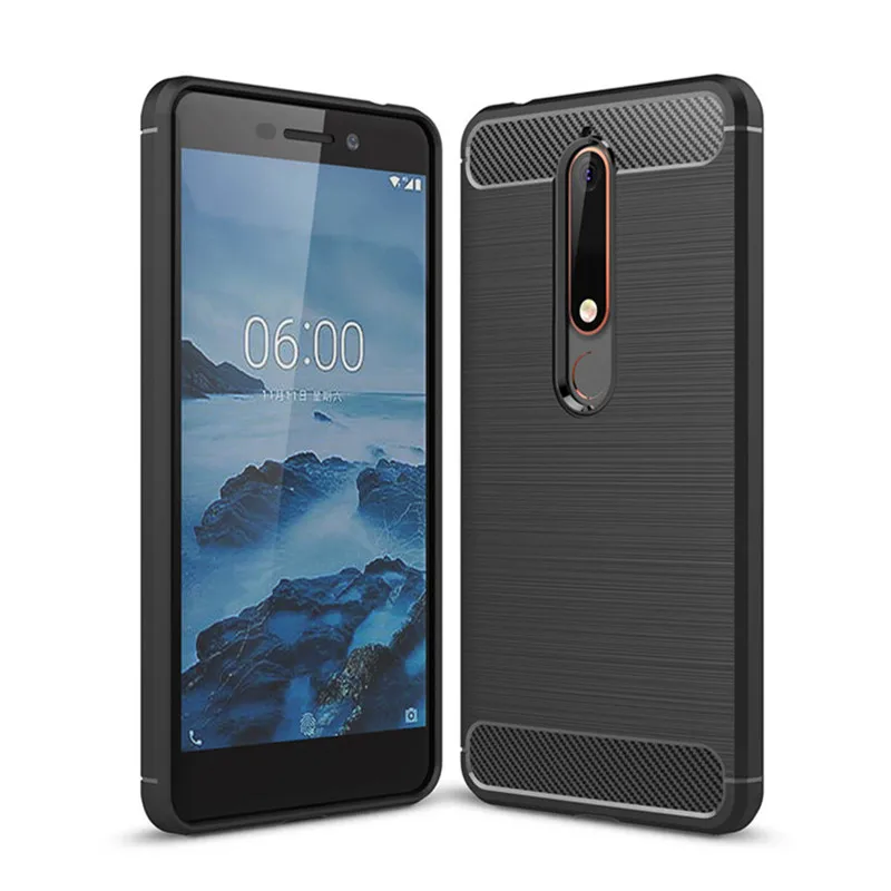 cheap For Nokia 6 2018 Brushed Carbon Fiber Shockproof Silicone Back Cover For Nokia 6.1 Rugged Armor Case TA 1068 TA 1050 TA 1043