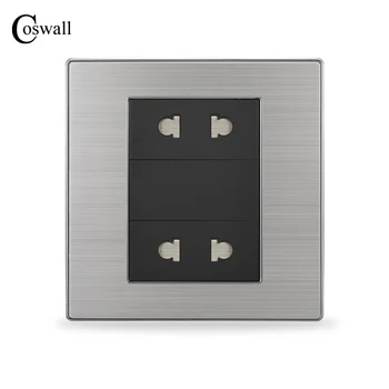 

COSWALL Universal 4 Hole Outlet Luxury Wall Power Socket Stainless Steel Panel Electrical Plug With Child Protective Door