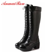 ANMAIRON Stiefel Neue Gothic Ppunk Schuhe Cosplay Motorradstiefel Plattform Sexy Lace-Up Winter Med Kniehohe Stiefel Freies verschiffen