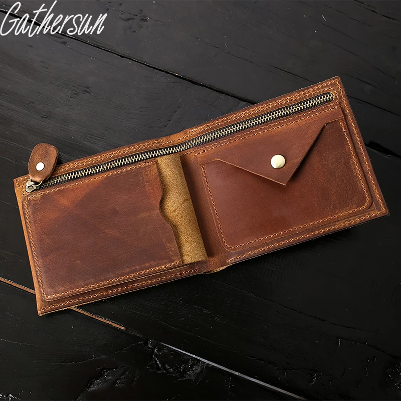 Кожаный бумажник с кармашком для монет мужской короткий кошелек Crazy Horse кожаный
