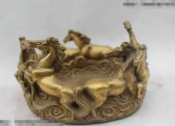 

4"Chinese China Fengshui Brass Six Horse Pot inkslab Statue statuary Sculpture