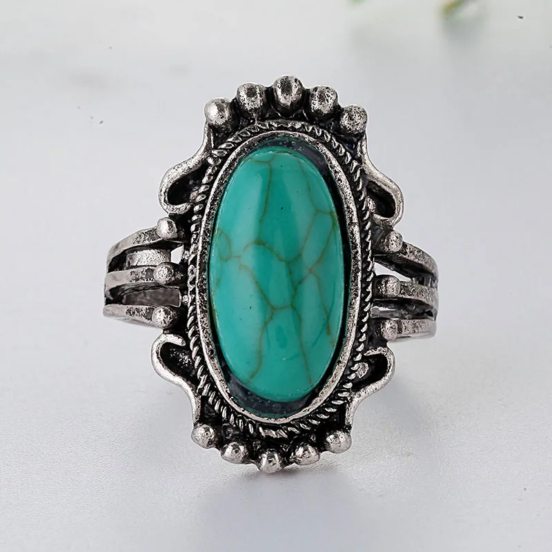 Bohemian Blue Stone Rings for Women Wedding Vintage Ring Antique Silver Color Rings Bague Femme Masculino Jewelry Anillos Z3X742