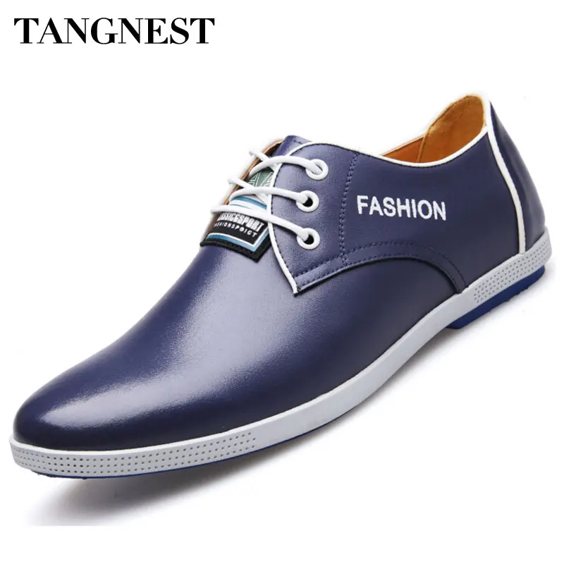 

Tangnest Brand Men Dress Shoes Fashion Hand-made Leather Men's Flats Plain Round Toe Lace-up Casual Shoes Man Size 38~44 XMP671