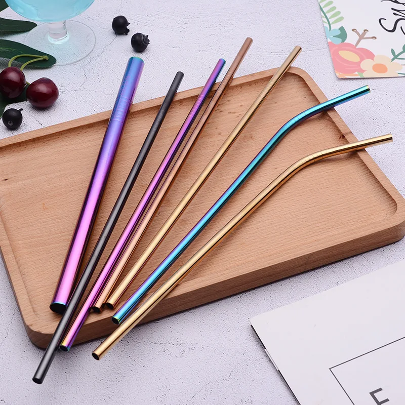 

New Reusable Metal Drinking Straws 304 Stainless Steel Sturdy Bent Straight Drinks Straw with Cleaning Brush Eco-Friendly Home B