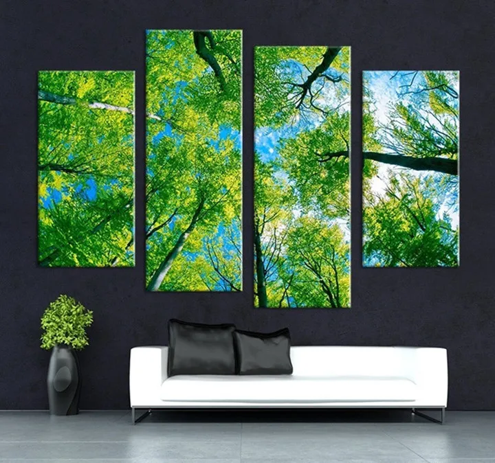 Green Trees Canvas Painting Wall Pictures 4 Panels Wall Art Canvas Art