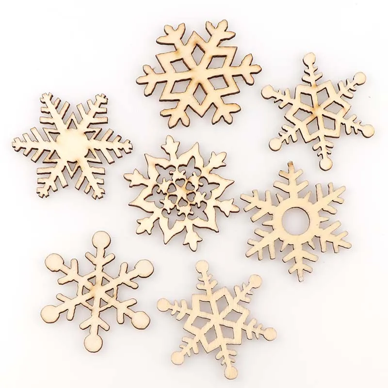 

10PC Wooden Snowflake Cutouts Craft Embellishment Gift Tag WoodOrnament For Wedding Christmas DIY Decoration Hand-made Graffiti