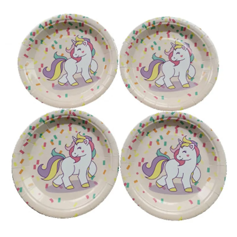 10pcs Unicorn Birthday Party Decors Disposable Tableware Kit Unicorn Cups 7 inch Plates Kids Birthday Unicornio Party Supplies