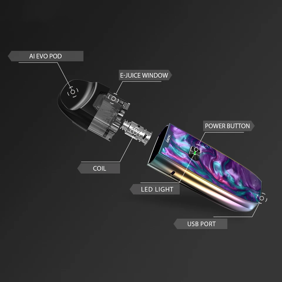 Электронная сигарета Cleanrance IJOY AI EVO Resin Pod стартовый набор 1100 мАч 20 Вт с картриджем 2