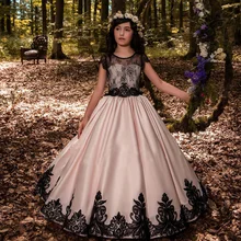 Новинка для девочек в цветочек платья кружевное бальное платье с короткими рукавами, с аппликацией с О-образным вырезом для девочек, платье для первого причастия нарядные платья принцессы, платья для дня рождения