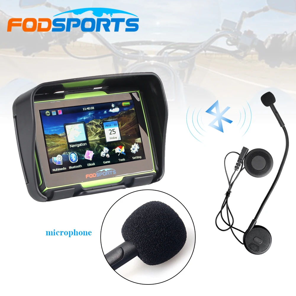 Bluetooth гарнитура+ Fodsports 4,3 дюймов Водонепроницаемый gps навигатор для мотоцикла 8 Гб флэш 256 ram мотоцикл навигация с бесплатными картами