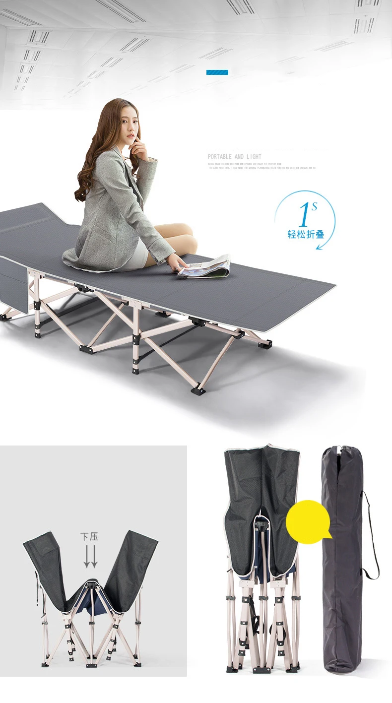 Portable Lightweight Folding Beds with Adjustable Headrest& Breathable Surface Material for Outdoor Camping& Home/Office Nap