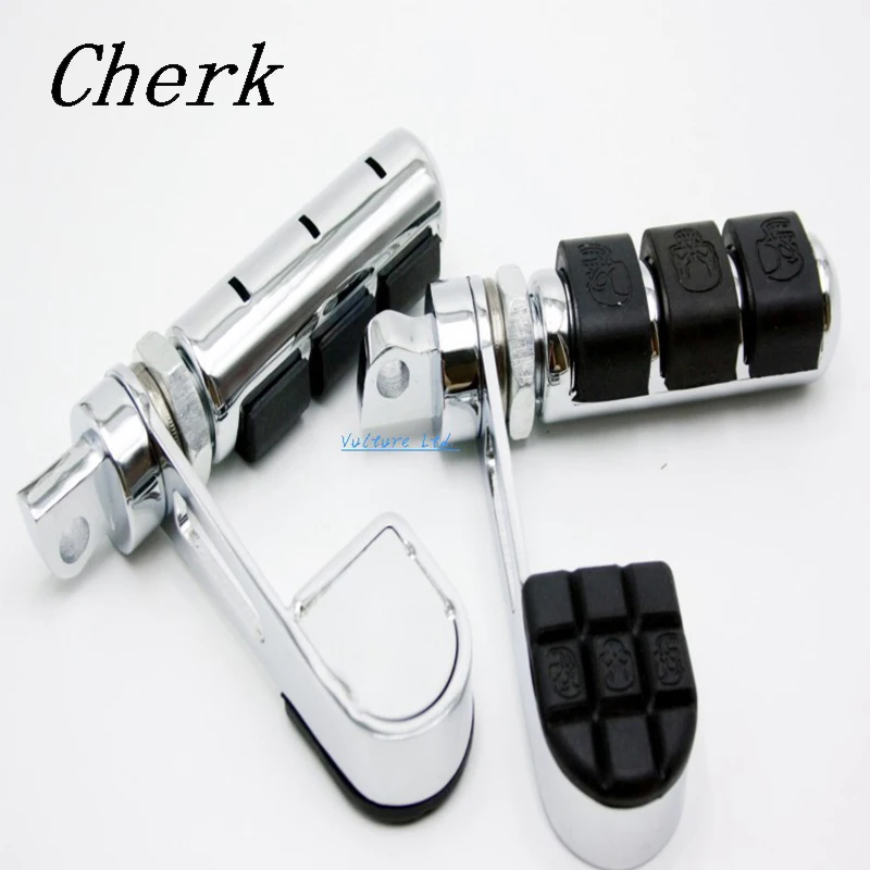 Cherk Chrome Skull Anti Vibe Foot Pegs Male Mount Heel Rest For Harley Davidson DYNA FXDF FAT