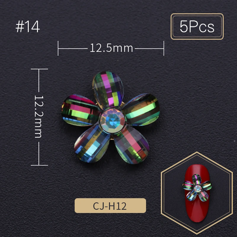 3/5 шт Кристаллы Стразы для ногтей красочные цветочные узоры для ногтей камни смешанного размера DIY украшения блестящие, для дизайна ногтей дизайн - Цвет: 14