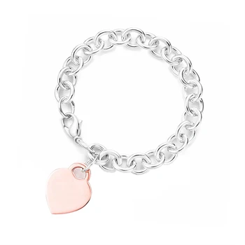 

Original 1:1 S925 Sterling Silver Pink Heart-Shape Pendant Bracelet For Women Fine High-quality Jewelry Valentines Birthday GIFT