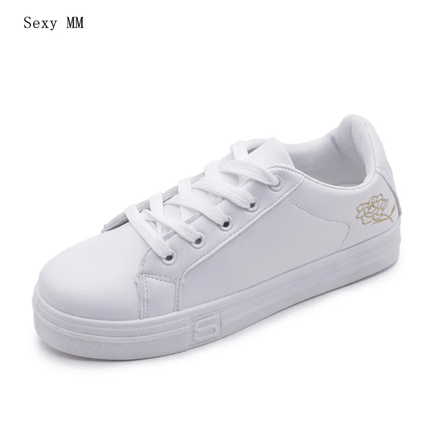 

PU Leather Flats Women Trainers Breathable Lace-Up Shoes Woman Casual Skate Walking Flat Shoes Zapatillas Mujer