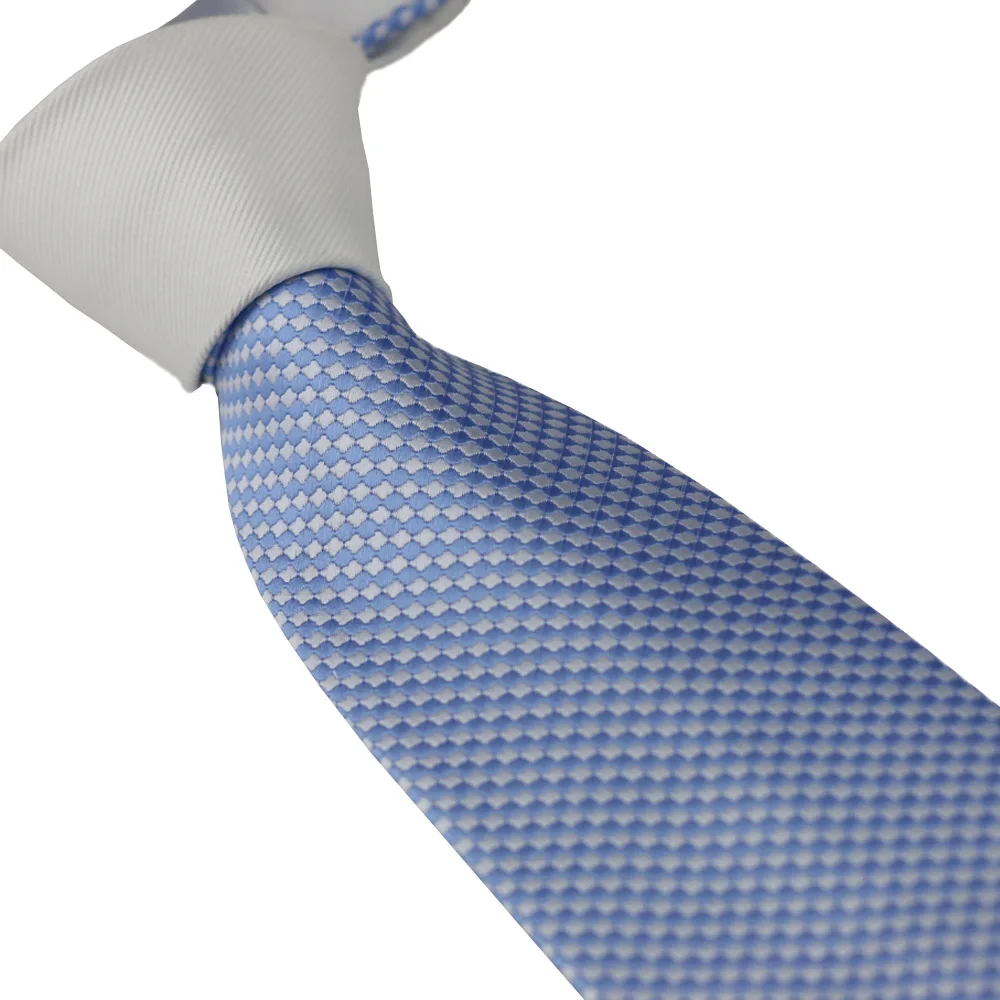 

Coachella Tie Unique Design White Knot Contrast Light Blue Polka Dots Necktie Formal Tie 8.5cm