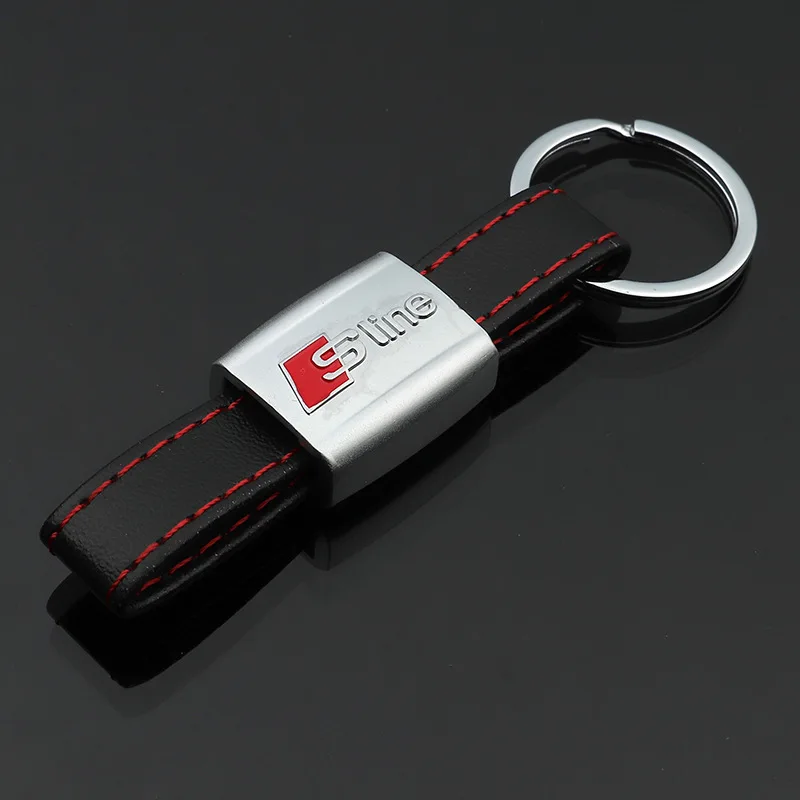 

Metal keychain car logo keychain key ring High grade leather key chains for Audi sline