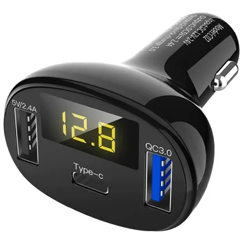

32W Three Ports QC 3.0 Type C Fast charging Charger Universal Car Charger with Digital Display Works