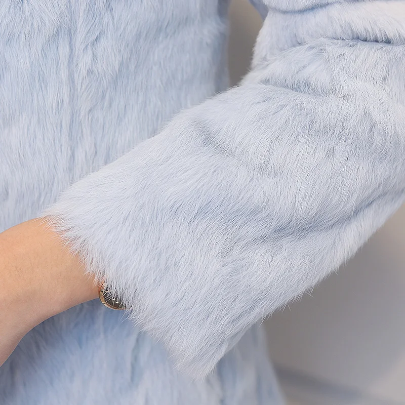 Stand collar wave cut striped genuine rabbit fur winter coat women full sleeve real fur coats and jackets 2018 new autumn