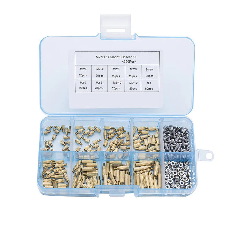 

320Pcs/set M2*L+3mm Hex Nut Spacing Screw Brass Threaded Pillar PCB Motherboard Standoff Spacer Kit