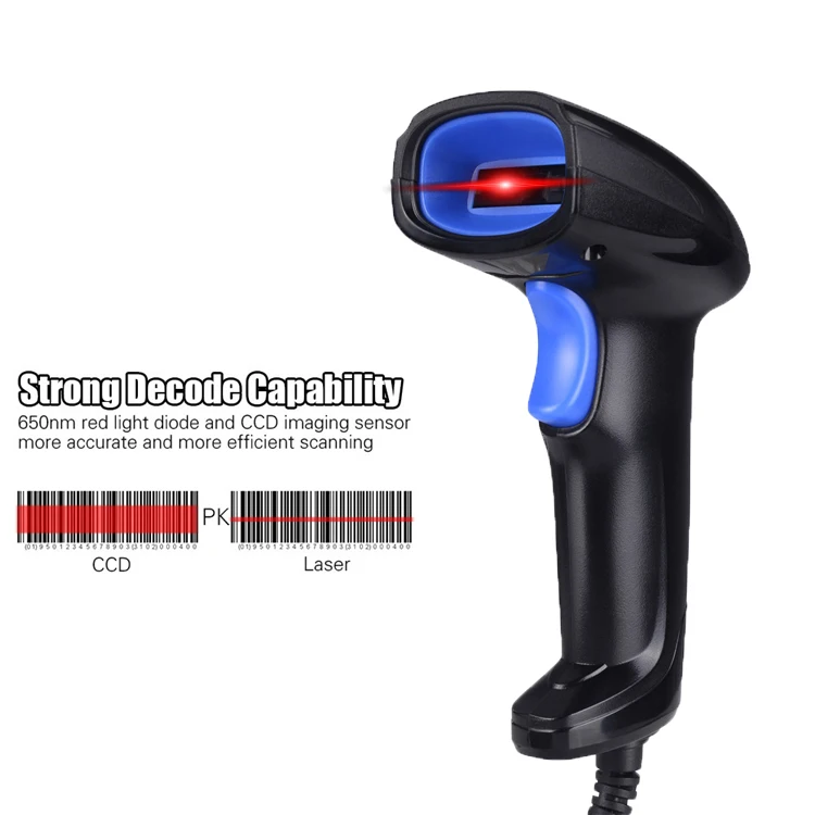 Handheld USB wired Bar Code Reader Plug and Play 1D CCD Barcode Scanner with screen scan for supermarket Restaurant Express paper scanner