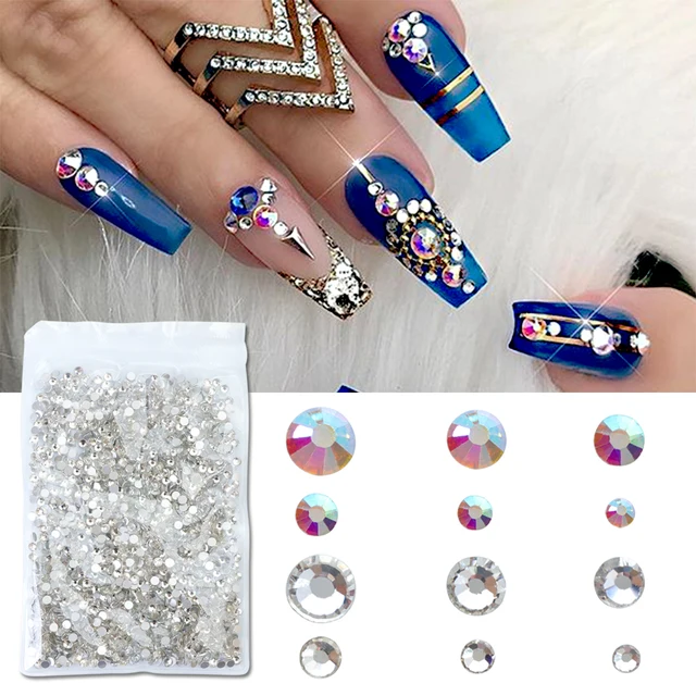 1440pcs Nail Crystals Rhinestone Clear Ab White Diamond Art 1440pcs Nail Crystals Rhinestone Clear Ab White Diamond Art Str Parion Gems Decoration Stone Manicure