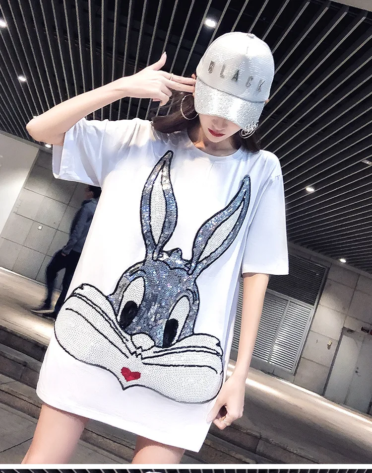 Харадзюку женские рубашки Bugs Bunny Sequin уличная хлопковая Высококачественная Корейская одежда повседневные длинные женские рубашки