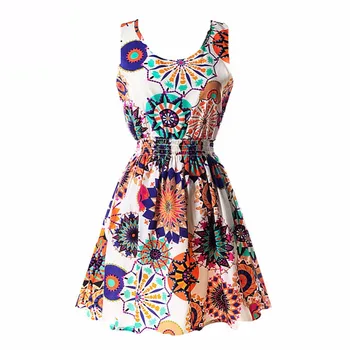

Vintage Women Short Sleeve Chiffon Dress Sleeveless Beach Floral Tank Mini Dresses Vestidos Summer Dresses
