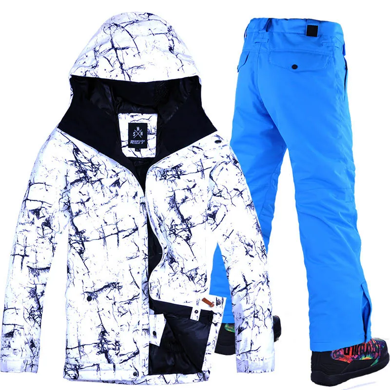 Бренд, мужские лыжные наборы, Сноубордическая куртка и штаны, ветрозащитный лыжный костюм, мужской водонепроницаемый теплый комплект для сноубординга - Цвет: Синий