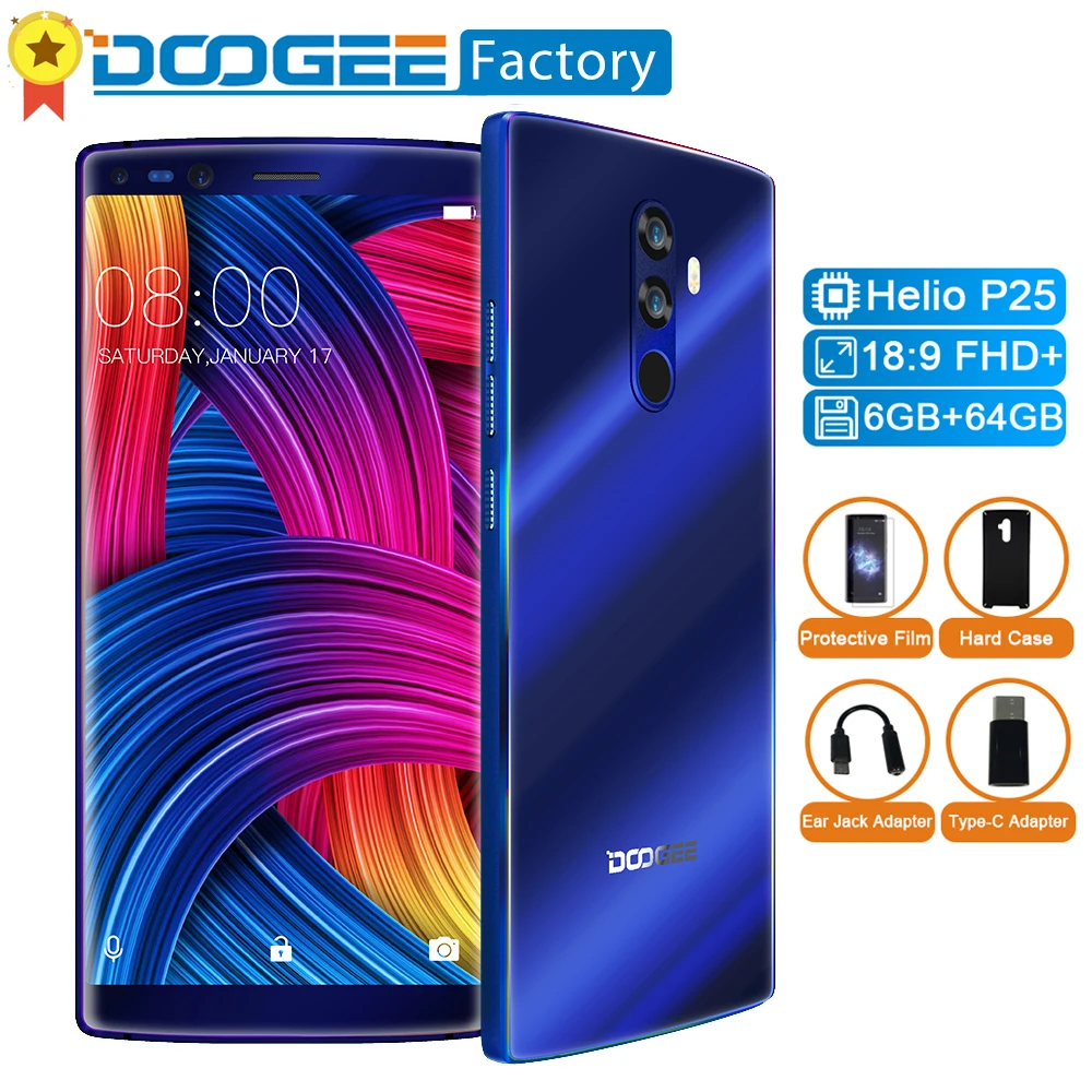 

Doogee Mix 2 Octa Core Smartphone 4 Cameras 5.99" FHD+18:9 Screen Mobile Phone 6GB+64GB Android 7.1 Face&Touch ID 4G Cell Phone