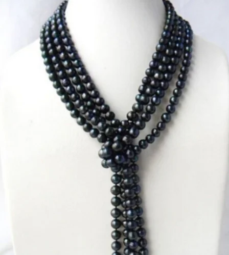 

Handmade Long 100'' 6-7mm Round Black Freshwater Pearl Necklaces AAA