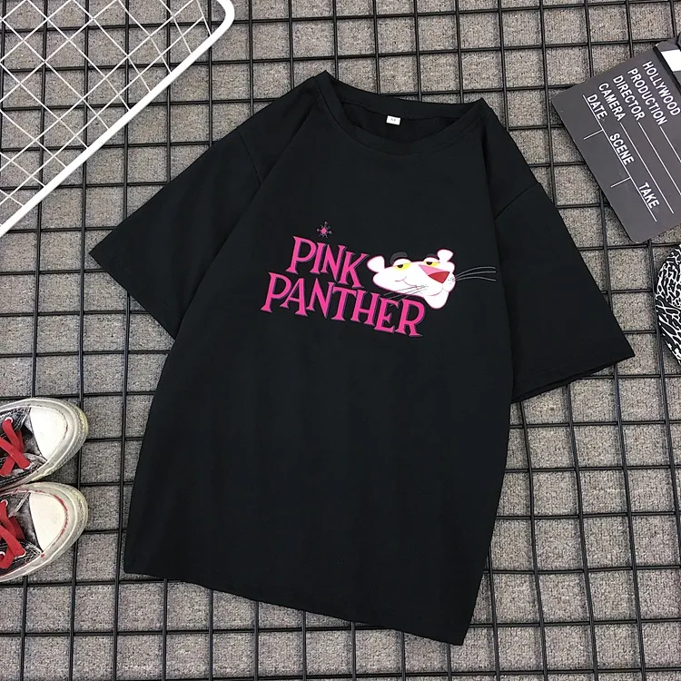 Модная летняя Новинка, Розовая пантера, футболки и шорты, комплект из двух предметов, женские модные полосатые шорты, женские комплекты из 2 предметов, топы