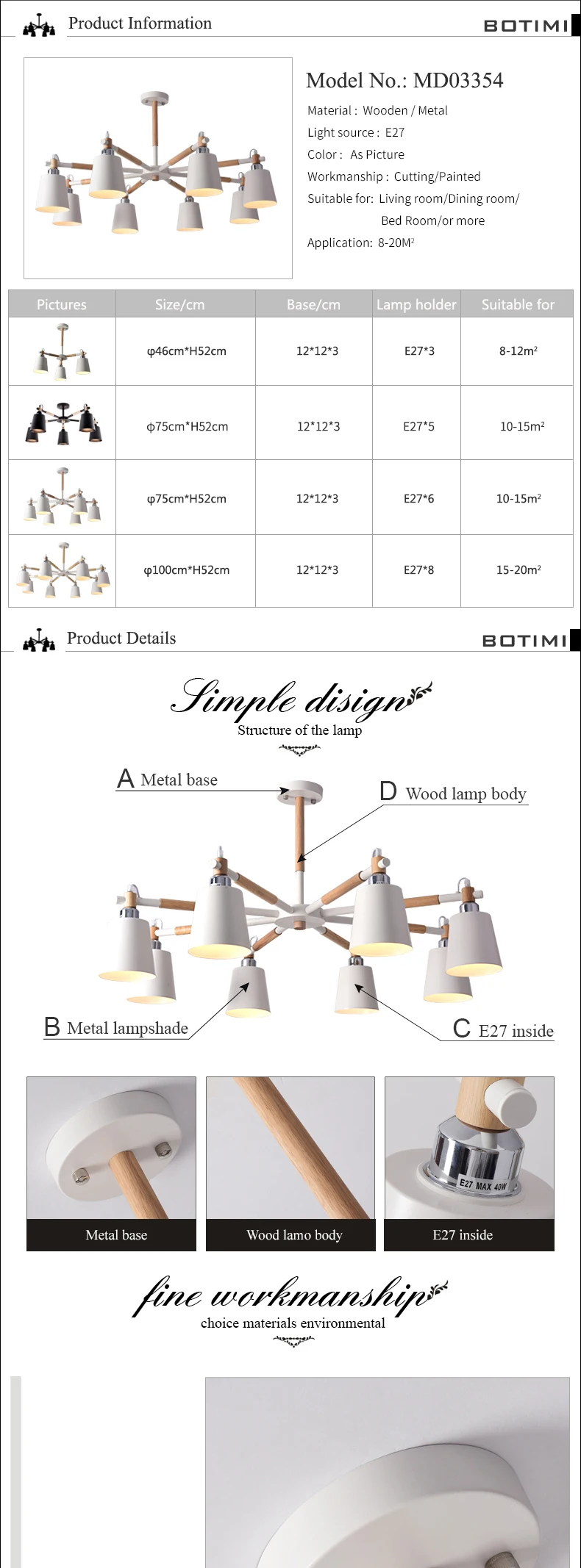 Lustre de Madeira Maciça para Sala Lustres para Sala Botimi Estar Ferro Abajur Lustre Iluminação Jantar Casa Lâmpada Led 5 Cheap chandelier for living room