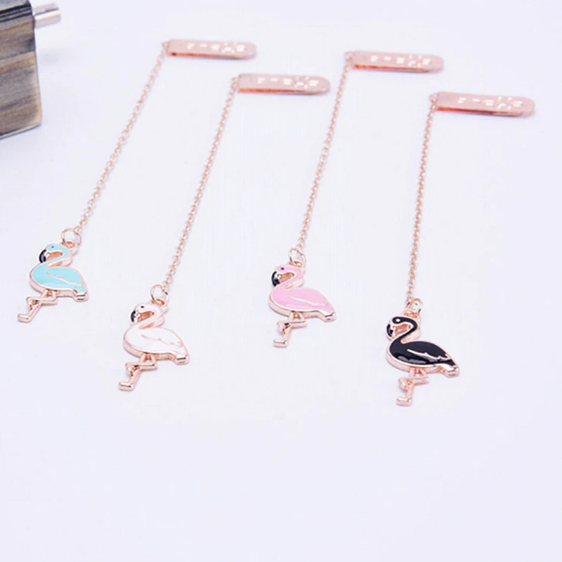 

1pc Creative Cartoon Flamingo Pendant Bookmark Metal Paper Clip Kawaii Stationery Dairy Notebook Planner Binder Clips