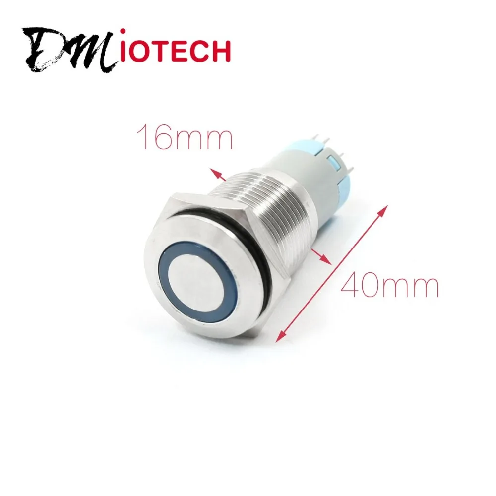 

12V Blue LED Lamp 5 Pin 1NO 1NC Momentary 16mm Metal Push Button Switch